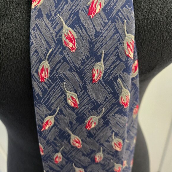 Christopher Hayes Navy, Red & Gray Floral Pattern Silk Tie - Picture 2 of 3
